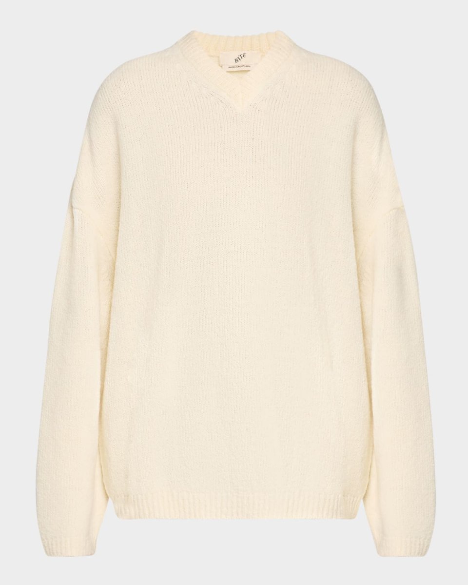 Asymmetric V-Neck Merino Knit Sweater